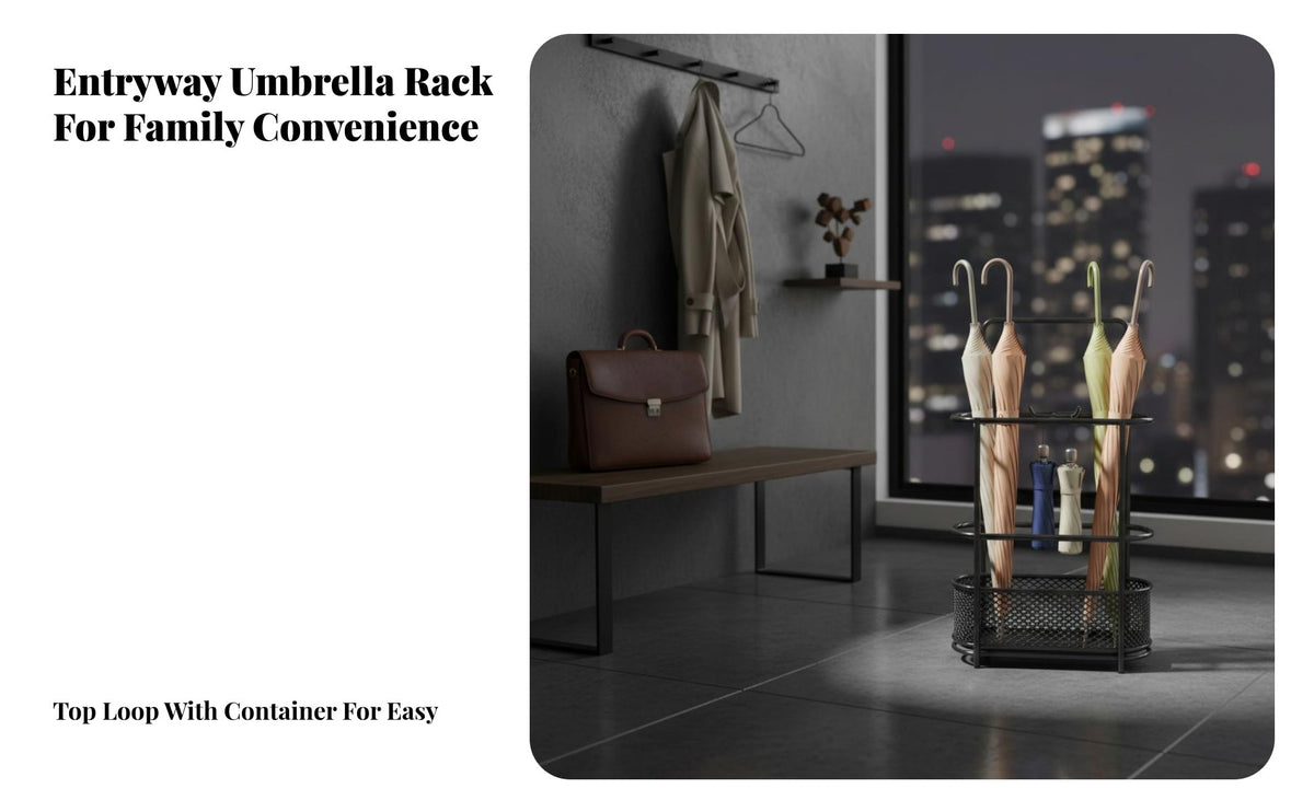 Freestanding Umbrella Rack Removable Water Tray Metal Umbrella Stand Holds Long & Short Parasols Large Capacity for Home, Lobby
