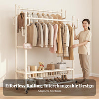 Rolling Clothes Rack with Shelves Multi-Functional Wheeled Clothing Rail with Shelves sturdyDuty Coat for Students, Bedroom, Dorm Room, Entryway