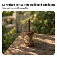 Rustic Wooden Spool Ornament Brown Finish Self-Assembly Wooden Ornament