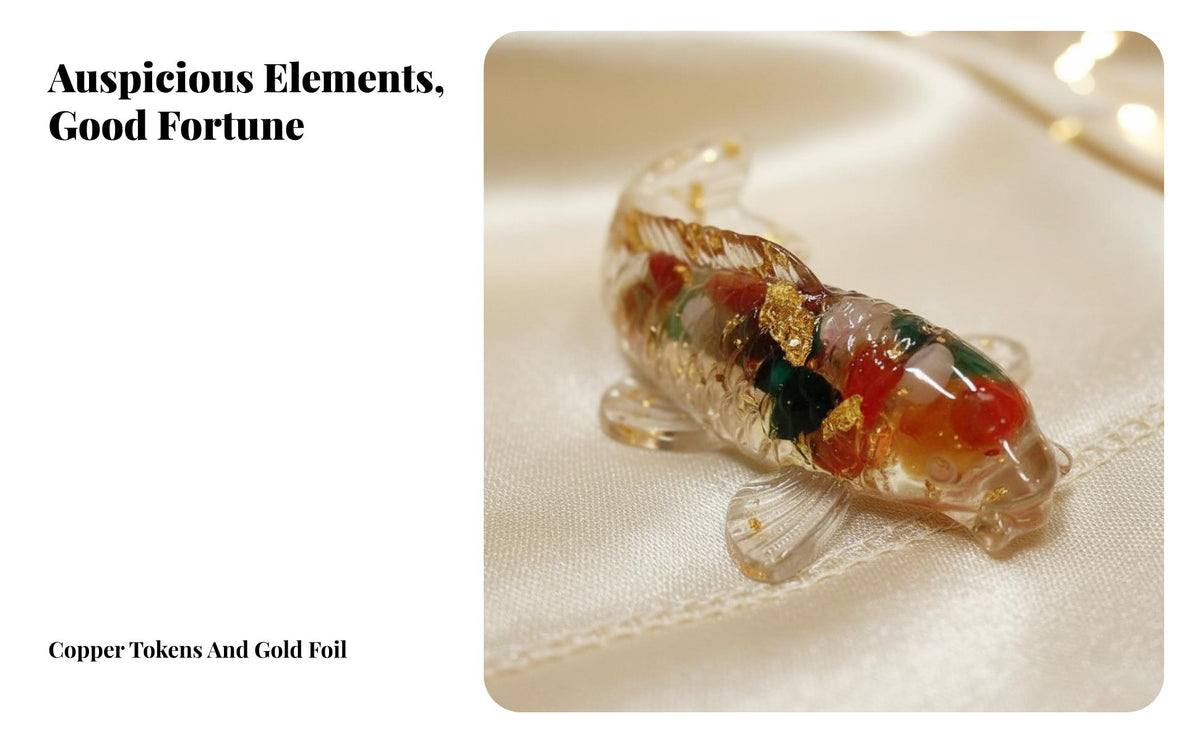 Crystal Koi Fish Ornament Wealth Attracting Crushed Stone Fish Figure Great Gift Idea Resin Aquatic Figurine for Desk, Office, Car Dashboard
