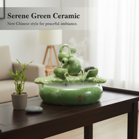 Ceramic Tabletop Water Fountain with Fish Tank Oxygenator and LED Light for Home Decor