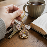 Japanese Style Cherry Blossom Cat and Rabbit Alloy Keychain