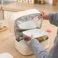 Lunch Box and Insulated Lunch Bags for Women, Pack of 2 Square Multi-layer Lunch Box Bag in PU Material, Large Capacity Picnic Bag, Cool Bag