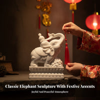 2 Pieces White Marble Elephant Statue Securing Symbol Feng Shui Elephant Pair Traditional Design House Decoration for Housewarming, Tabletop Display