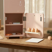 Wooden Play Refrigerator Rounded Edges Wooden Toy Fridge Ice Maker Feature Children's Kitchen Fridge for Children