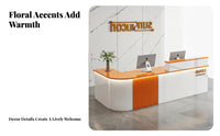 Multi-Purpose Modern Corner Front Desk Strong Load-Bearing L-Shaped Reception Desk Wide Desktop Commercial Cashier Station Sturdy and Long-Lasting for Receptionists, Cashiers, Business Owners, Company Entrance, Retail Shop, Hotel, Lobby