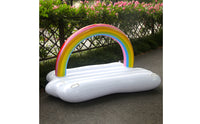 Inflatable Bed with Rainbow Arch Colorful Rainbow Pool Lounger Cloud Floating Bed Comfortable Pool Lounger with Cloud Backrest