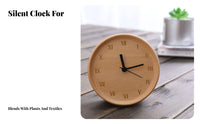 Battery Operated Beech Wood Table Clock Hand Polished Round Wooden Alarm Clock Easy to Set for Light Sleepers, Students, Bedroom, Bookshelf