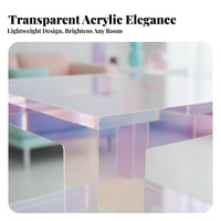 Rainbow Color Iridescent Acrylic Table Modern aesthetic Iridescent Square Table Minimalist Household Furnishing Space-Saving for Design aficionados, Interior Decorators, Living Room, Beside Sofa, Bedroom, Small Spaces