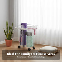Exercise Mat Storage Rack With Wheels Rolling Fitness Equipment Cart Space Saving Home Gym Storage Cart for Corner