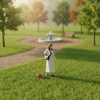 White Dress Female Figurine Hand-Painted Resin Miniature Figurine Resin Miniature Person Realistic Texture Miniature Scene