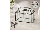 Tabletop Terrarium with Hinged Roof Handmade House-Shaped Terrarium Transparent Glass Greenhouse Miniature for Gardeners