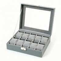 Soft Velvet Soft Cushioning 10 Slot Watch Box Leather-Look Finish 10-Slot Watch Case Transparent Lid Accessory Storage Front Latch