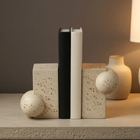Sculptural Bookends Stone-Look Geometric Bookends Beige Book End Set for Readers, Bookshelf, Study Desk, Office