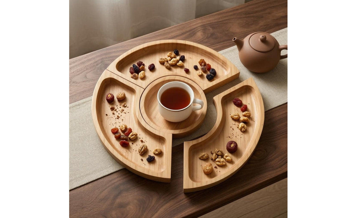 Wooden Serving Tray Set Finish Tableware Shallow Recessed Surface for Tea Service