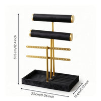 Three-Tier Jewelry Display Stand Tabletop Jewelry Organizer with Tray Gold-Tone Earring Holder Tangleuntangled for Women, Teens, Vanity, Dresser, Bedroom