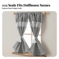 DIY Friendly 1:12 Scale Striped Curtains Realistic Feature 1:12 Scale Window Drapes Easy Installation for Doll Collectors, Children