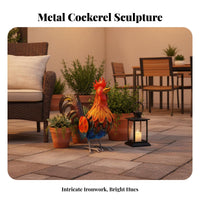 Metal Cockerel Statue Handmade Outdoor Cockerel Sculpture Iron Cockerel Figurine Whimsy-Filled Design Colorful Chicken Sculpture