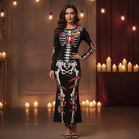 Skeleton Print Dress Fitted Apparel Dramatic for Costume Parties, Women