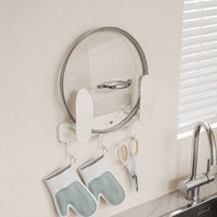Wall-Mounted Pan Lid Holder, Automatic Pan Organiser, Modern Metal Saucepan Lid Storage for Small Kitchens