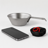 Titanium camping bowl 300ml, outdoor cooking bowl with handle, ultra-light & corrosion-resistant for hiking, includes drawstring bag