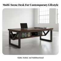 Spacious Desktop Gaming Desk with Under-Shelf Sturdy Construction Desk with Storage Shelves Easy Assembly Computer Table M-Shaped Leg Design for Students, Couples, Telecommuting Workers, Bedroom, Study Room