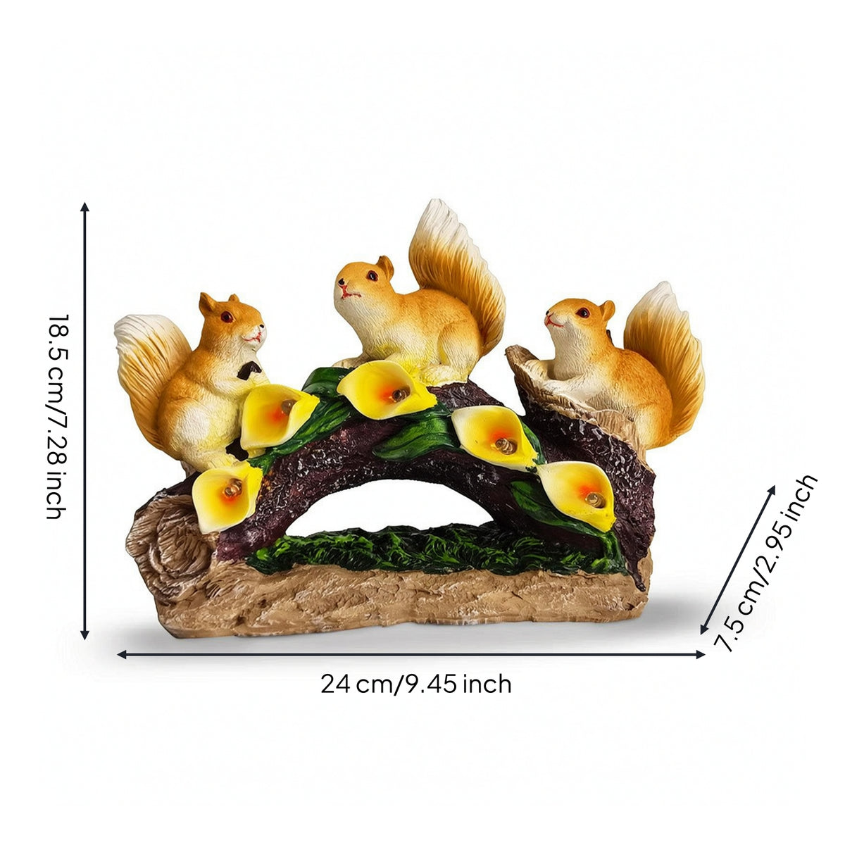 Squirrel Statue with Solar Lights Whimsical Solar Squirrel Garden Statue Bonsai Arch Sculpture Lighted Ornament Weatherproof