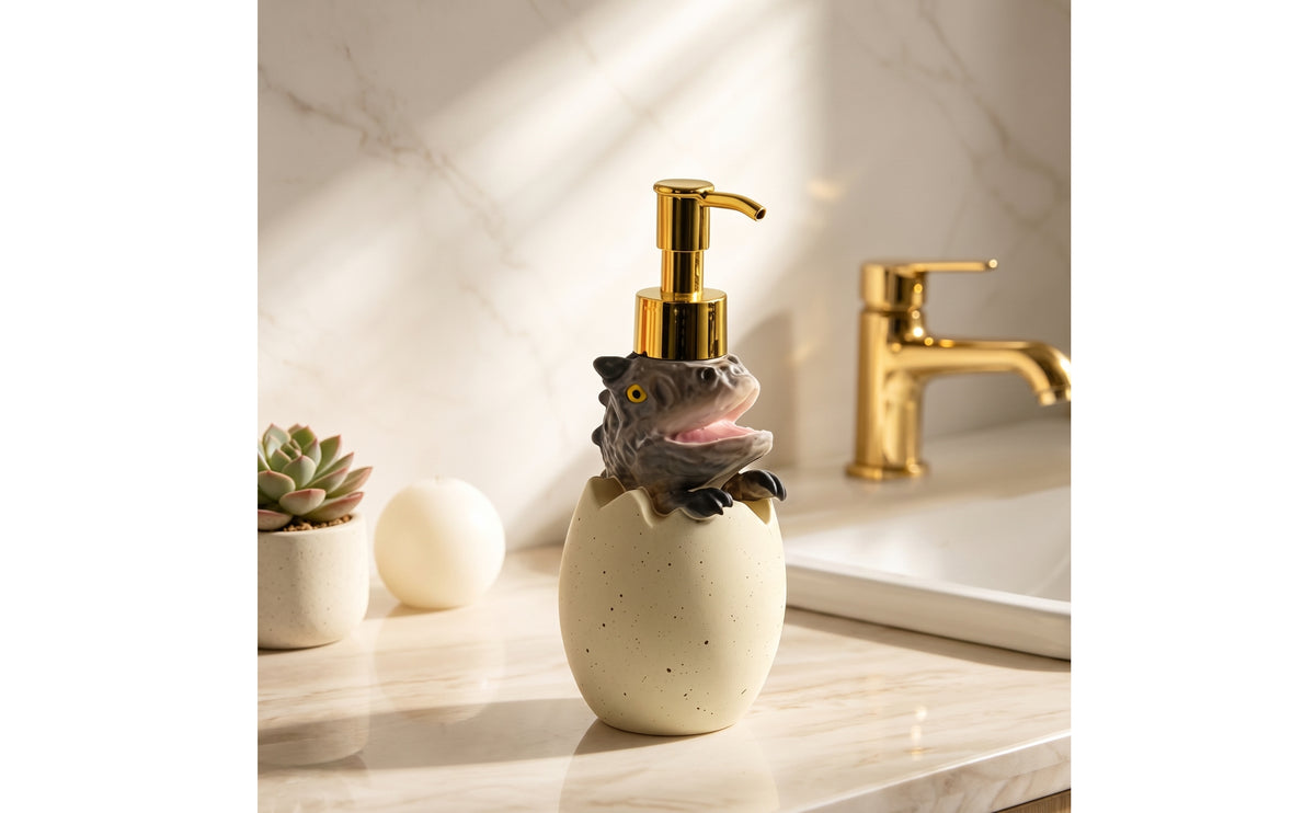 Playful Dinosaur Egg Soap Dispenser | Refillable, Dinosaur Soap Dispenser, for washroom