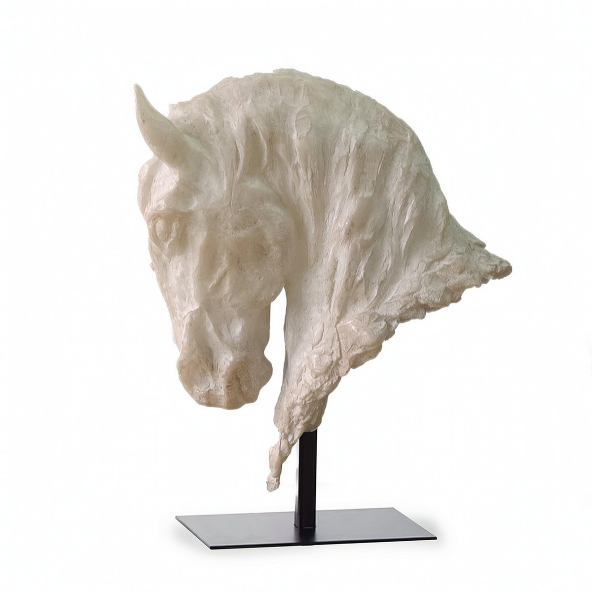 Horse Head Sculpture with Metal Stand Faux Jade for Living Room Console, Office