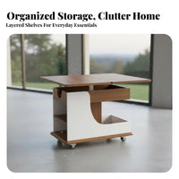 C-Shaped raiseTop Table With casters Rolling C-Shaped Table Height-Adjustable Hidden Storage for Apartment Dwellers, Students