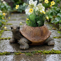 Textured Shell Turtle Planter Sculpted Decorative Turtle Planter Painted Eyes Outdoor Decor Multicolored for Garden, Courtyard