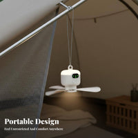 Power-Storing Hanging Fan Quiet Dormitory Fan with Light Multiple Speed Settings for Students, Outdoor Enthusiasts, Bedroom, Desk Area, Beach