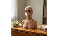 Mannequin Head with Shoulders Professional Realistic Mannequin Head Bald Display Bust for Cosplayers, Jewelers, Storefronts, Photography Studios