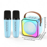 Bluetooth Portable Karaoke Machine with Two Microphones Compact Portable Karaoke Speaker with Microphones Rechargeable Multi-Function for Families, Adults, Parties