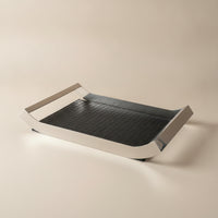 Tray with Woven Texture Rectangular Stainless Steel Tray Decorative Silver for Entryway, Dresser