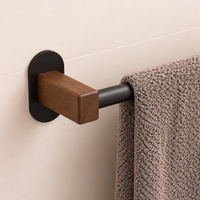Bathroom Towel Storage and Rack Wall Mounted for Washroom, Minimalist Black Walnut Wooden with Bar for Homeowners