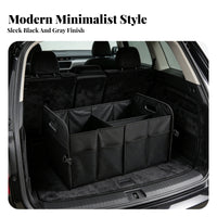 Reinforced Panels Foldable Trunk Organizer Side Pockets Car Trunk Storage Box Carry Handles Collapsible Car Organizer Stitched Seams
