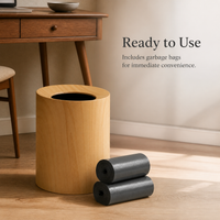 Wood Grain Waste Bin for Home, Office, Hotel - 12L Luxury Retro Style Trash Can