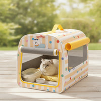 Cat House with Handle Ventilated Portable Cat Den Kennel Cozy Crate Spacious for Cats, Indoor, Home