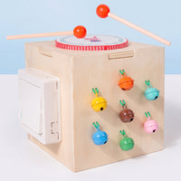Wooden Cube Toy with Mallets Hands-on Bell Toy with Mallets Musical for Playroom