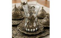 Turkish Tea Cup Set Filigree Lidded Tea Cup Set Antique-Style