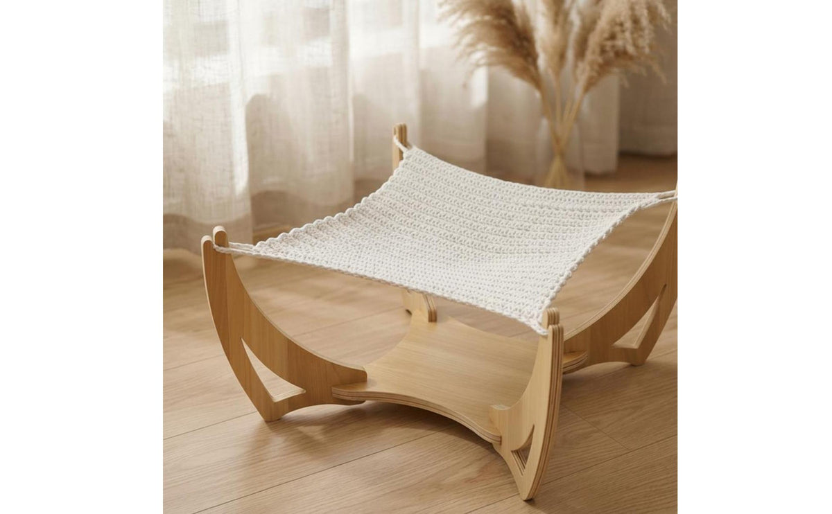 Feline Lounger Bed Sturdy Wood Frame Pet Furniture Year-Round Use