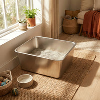 Large Stainless Steel Cat Toilet Tray, Deep Basin Open Pan for Big Cats, Easy Cleaning Steel Receptacles for Indoor Use