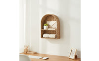 Rattan-Look Woven Storage Rack Rustic Paper Rope Shelf Lightweight Wall Rack with Divider Space-Saving for Entryway, Bedroom, Home Office