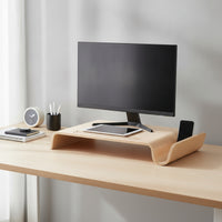 Wooden Screen Riser Ergonomic Screen Stand with Side Compartment Low-Profile Desktop Organizer for Students, Study Desk