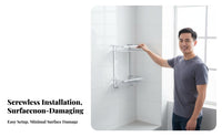 No-Drill Installation Adhesive Shower Basket Waterproof 2-Tier Corner Shelf Rustproof Bathroom Accessory Space-Saving for Renters, Homeowners, Students, Restroom, Dorm Room, Kitchen