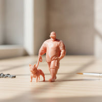 Man Walking Canine Figurine Dog Walking Figurine Portable Diorama Figure for Hobbyists