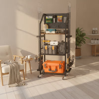 Multi-Tier Fishing Rod Holder with Pegboard and Hooks Mobile Fishing Cart with Rod Holders Freestanding Heavy Duty for Fishermen