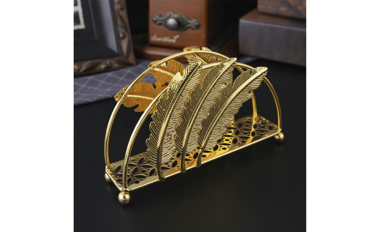 Tissue Holder with Feather Panels Decorative Freestanding Napkin Holder Metal Standing Napkin Dispenser for Living Room