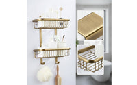 2-Tier Shelf with Hooks Vintage Wire Wall Basket Washroom Shelf with Hooks for Utility Room